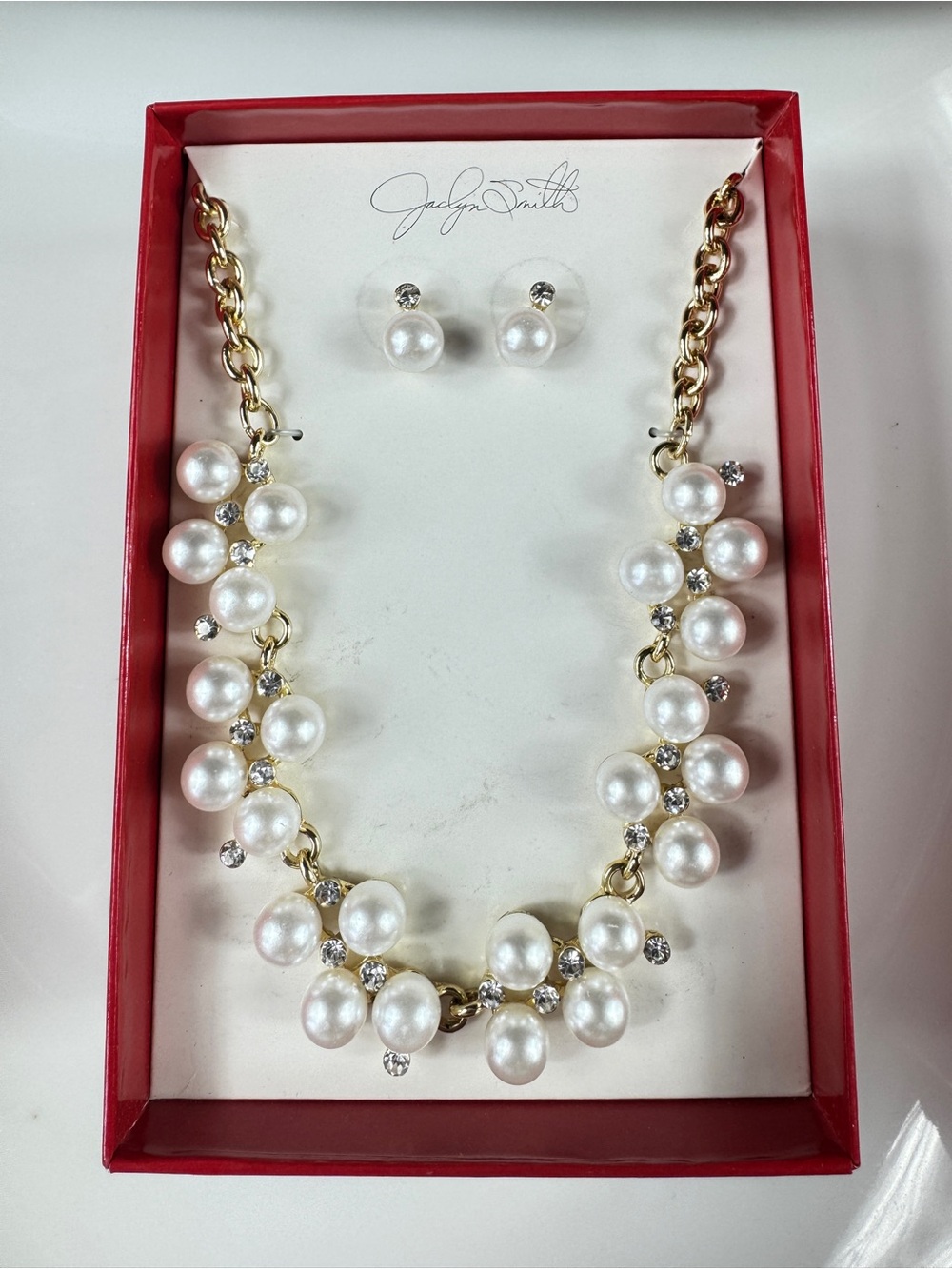 Jaclyn Smith White Pearl and Gold-Tone Cluster Necklace with Studs